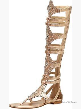 Womens Knee High Roman Gladiator Sandals Rivets Studded Strappy Zipper Thong